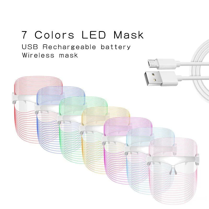 Wireless Rechargeable 7 Color LED Treatment Skin Tightening Facial Massager Skin Care LED Mask Women Beauty Mask Absorption