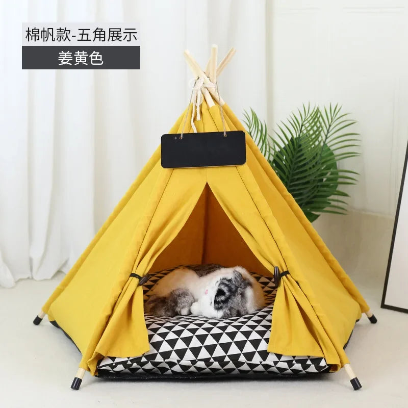 NEW Arrivals 14 Patterns Cats Dogs Korean Tent House with Double-Sided Thick Cushion for Puppy Pets Up to 33Lbs, Portable Cat Tent with Non-Slip Feet and Blackboard, Washable Pets Furniture Supplies