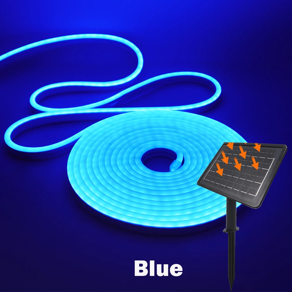 NEW 10M DC24V Solar LED Neon Strip Light Waterproof Warm White Blue Red Pink 6x12mm 2835 120LEDs/m Flexible Neon Rope Light Garden Decor