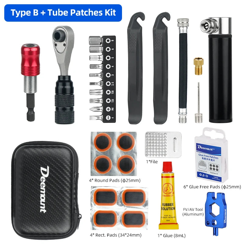 NEW Arrivals Compact Ratchet Dual Way Wrench Kit Tire Lever Tools W/ 10 Bits Bicycle Riding Quick Repair Accessories Bicycle Repair Tool Bag Sports Supplies