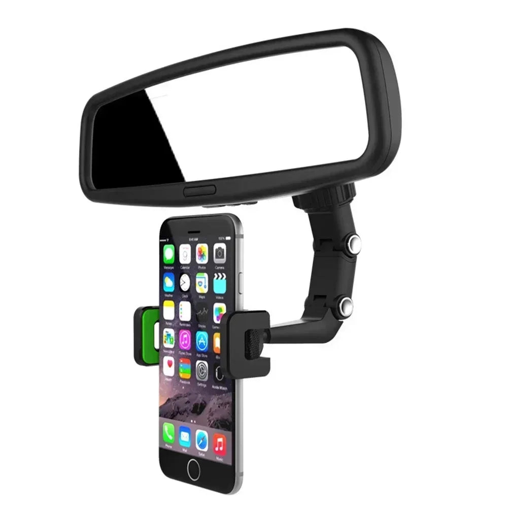 NEW Rearview Mirror Phone Holder, 360° Rotatable and Retractable Car Phone Mount, Multifunctional Rear View Mirror Holder for All Cars Mobile Phones Accessories