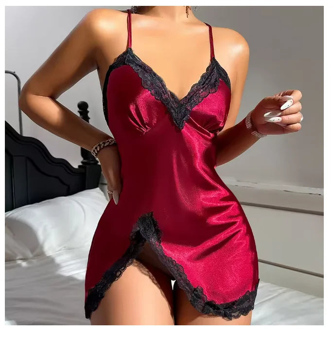 NEW Arrivals S-XL 10 Colors/Patterns Sexy Backless Mini Female Silk Nightgown Lingerie Summer Chemise Sleepwear Suspender Nightdress White Satin Lace Home Wear Loungewear