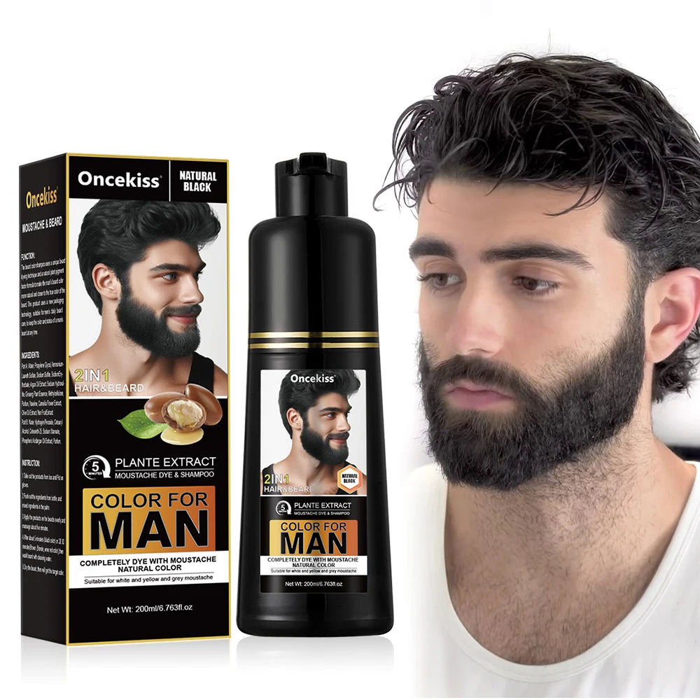 NEW Brown/Black Color Natural Long Lasting 200ml Permanent Beard Dye Shampoo for Men Beard Dying Removal White Gray Beard Hair Men Beard Dye Shampoo Men Grooming Supplies