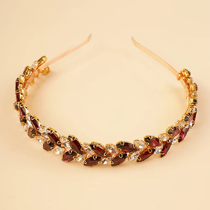 Australian Opal Stones 12 Color Luxury Bride Crystal Wedding Headband Silver Blue Red Bridal Headpiece Sparkly Rhinestones Hair Jewelry Accessories for Women and Girls