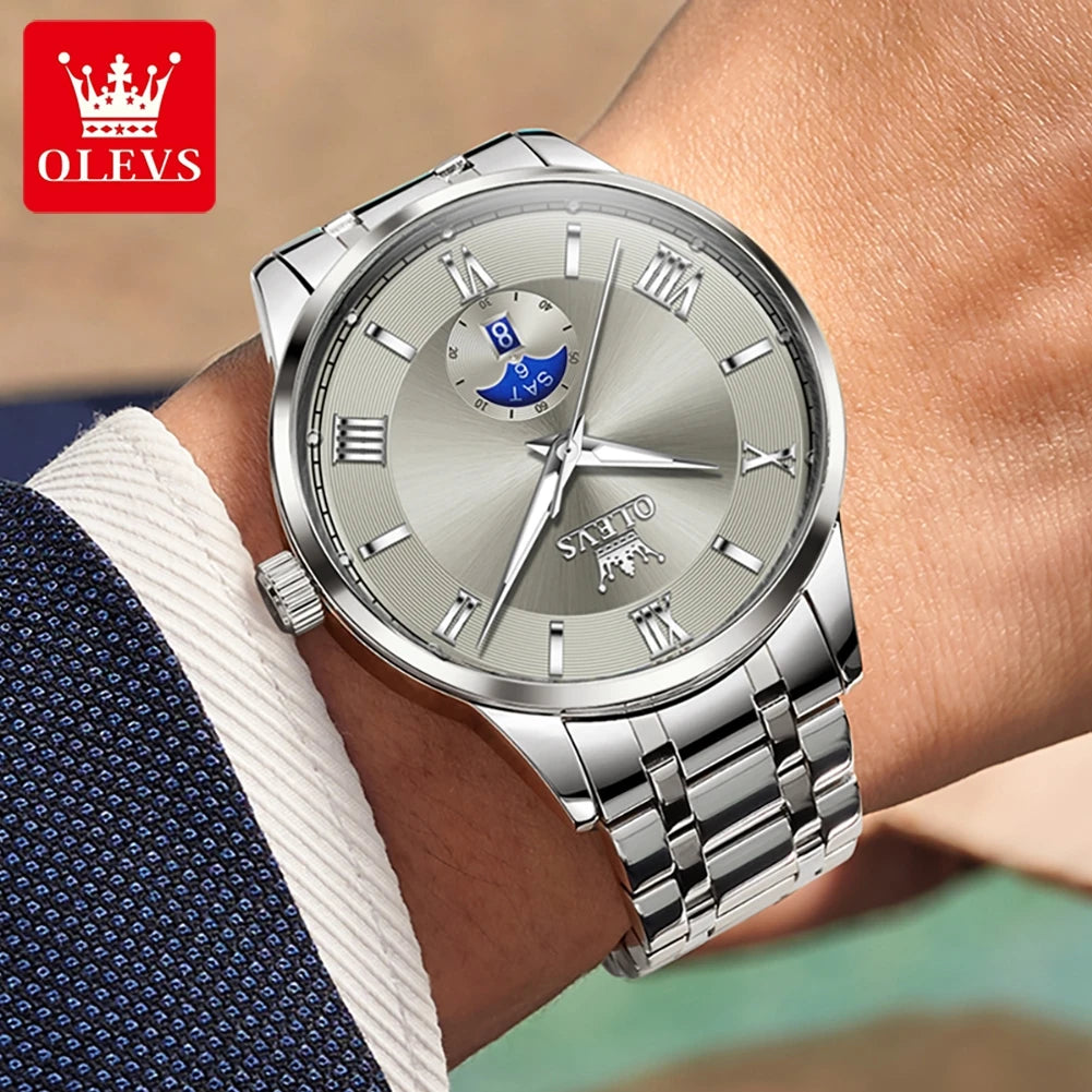 NEW 4 Colors 100% Original OLEVS 3638 Men Watch Original Quartz Watch Stainless Steel Waterproof Luminous Large Dial Day Date Watches Luxury Men Box Luxury Gifts for Husband Boyfriend