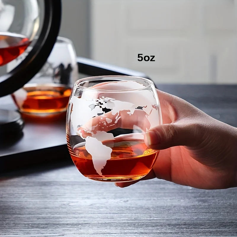 NEW Arrivals Wine Whiskey Decanter Set Globe Wine Aerator Glass Sets Inside Pure Crystal with Fine Wood Stand Liquor Decanter for Vodka Cup Bar Accessories