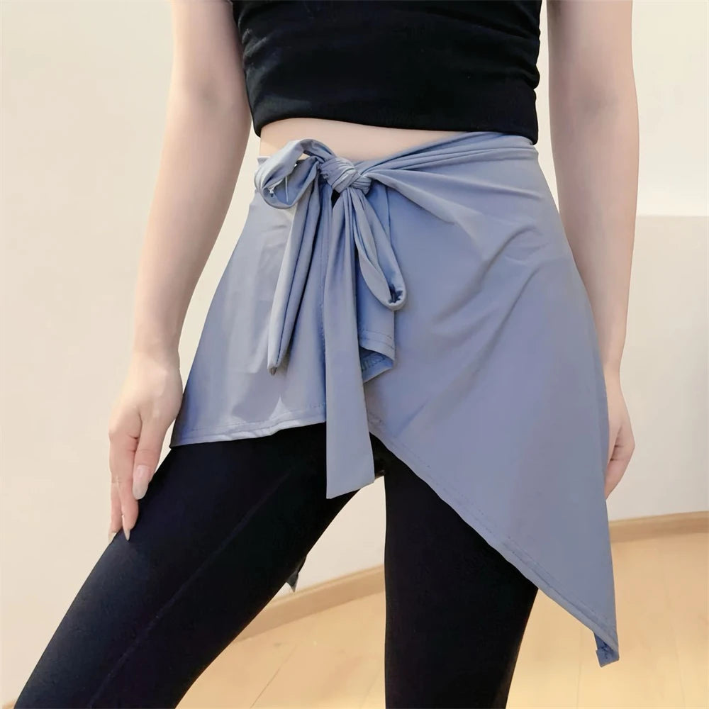 NEW Arrivals 4 Colors Women Solid Color Yoga Tennis Up Skirt Athletic Workout Running Tie Up Wrap Skirts Hip Covering Asymmetrical Scarf Female Sports Fashion Clothing Supplies