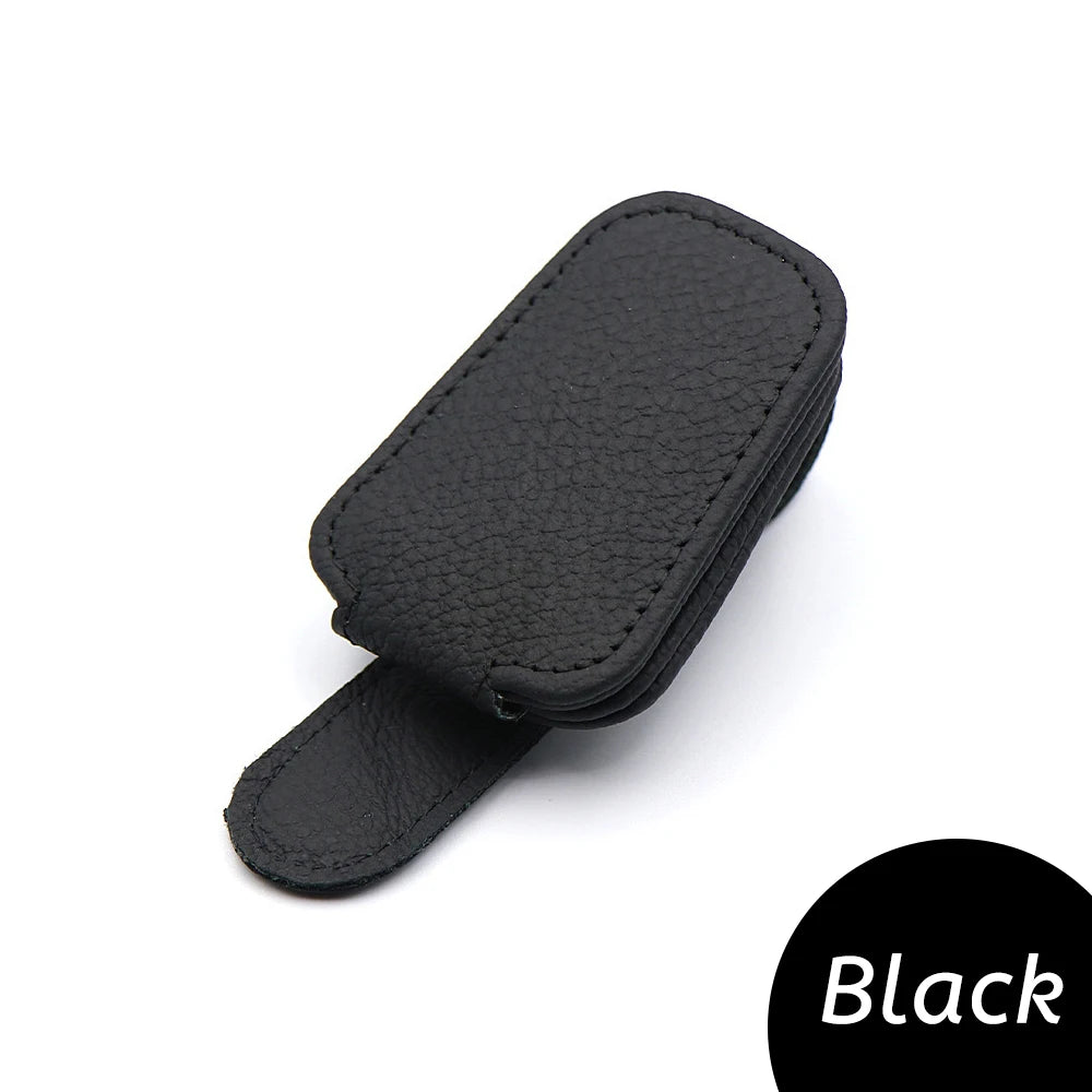 NEW Gray/Black Color Universal Car Sunglasses Leather Clip Card Ticket Holder Stand Fastener Pen Case Eyeglasses Sun Visor Car Accessories