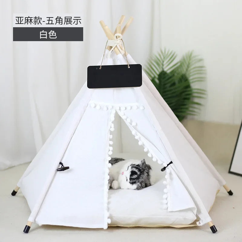 NEW Arrivals 14 Patterns Cats Dogs Korean Tent House with Double-Sided Thick Cushion for Puppy Pets Up to 33Lbs, Portable Cat Tent with Non-Slip Feet and Blackboard, Washable Pets Furniture Supplies