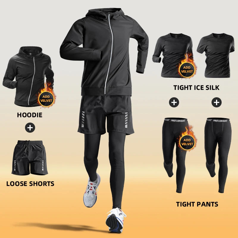 NEW Arrivals S-3XL Plus Size Sports Thermal Suit Men's Fitness Clothes Autumn and Winter Running Speed Drying Clothes Equipment Winter Professional Morning Running Cycling Sports Clothing Supplies
