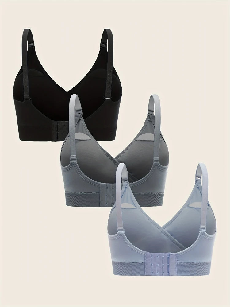 NEW Arrivals 3 PCS Set Breathable Front Open Nursing Bra Maternity Underwear Pregnancy Bra Full Cup Wireless Comfortable Breastfeeding Bra
