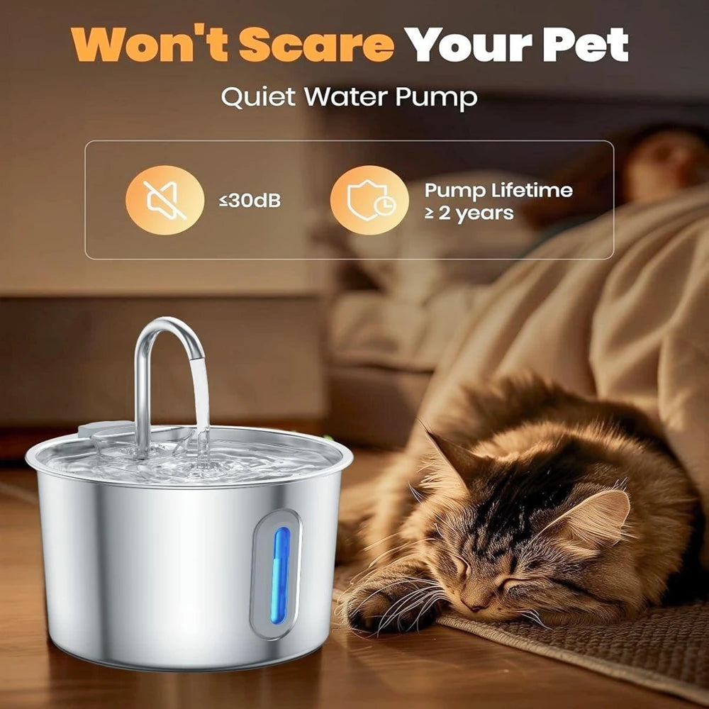 NEW Arrivals 2.2L Top Quality Stainless Steel Cat Water Fountain 2.2L/75 OZ Pet Automatic Water Dispenser for Dog Cat Drinking Pet supplies Filter System
