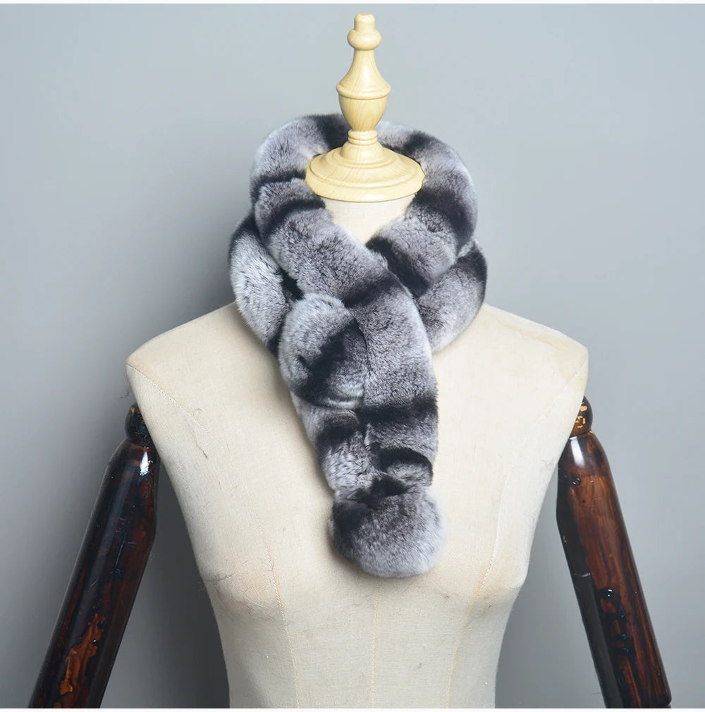 Low-Price Sales are Limited Luxurious Chinchilla Women Winter Warm Scarf Real Rex Rabbit Fur Chinchilla Color Female Fur Muffler Wraps Female Ladies Winter Luxury Fashion Clothing Accessories Products