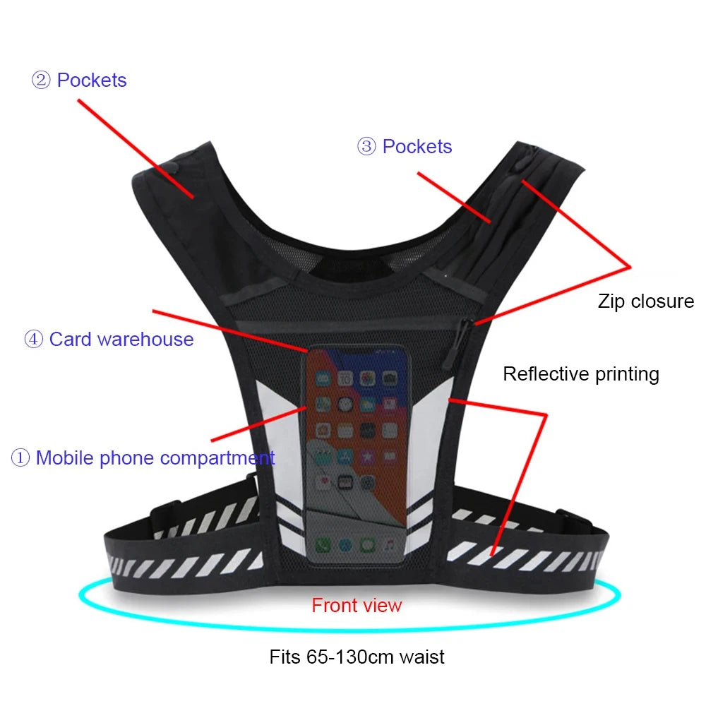NEW Arrivals Reflective Running Vest, Backpack Mesh Breathable Hydration Pack Lightweight Elastic Women Men Large Capacity for Outdoor Bicycle Running Night Walking Sports Backpack