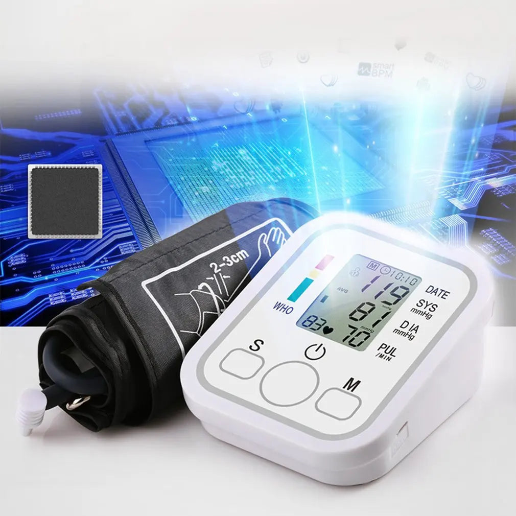 Digital Arm Blood Pressure Meter Cuff Medical Automatic Pressure Tonometer Tensiometer Heart Rate Pulse Meter BP Monitor Healthy