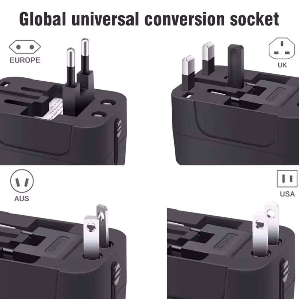 NEW Arrivals Universal Global Conversion Plug Travel Conversion Socket Dual USB Port EU UK US AU AC Power Charger Worldwide Adapter Outlet Converter Electrical Plug Overseas Hotels Business Trip