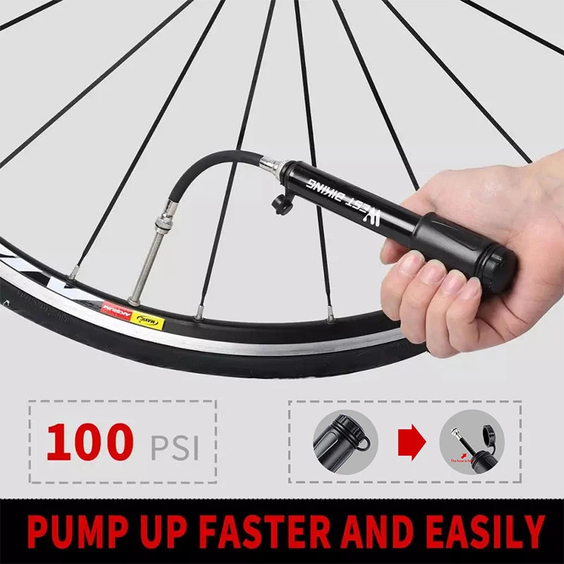 NEW Arrivals 100Psi Mini Bike Pump Aluminum Alloy Bicycle Hand Air Pump Tire Inflator Schrader Valve MTB Road Cycling Pump Bicycle Parts Accessories Sports Supplies