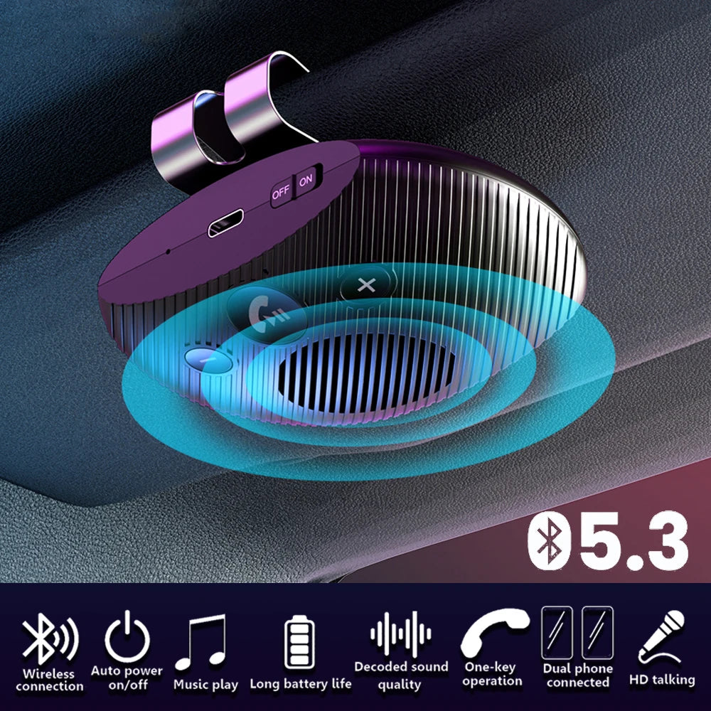 NEW Arrivals Bluetooth 5.0 Handsfree Car Kit Hi-Fi Speaker 2W Wireless Audio Receiver MP3 Music Player Noise Cancelling Sun Visor Clip