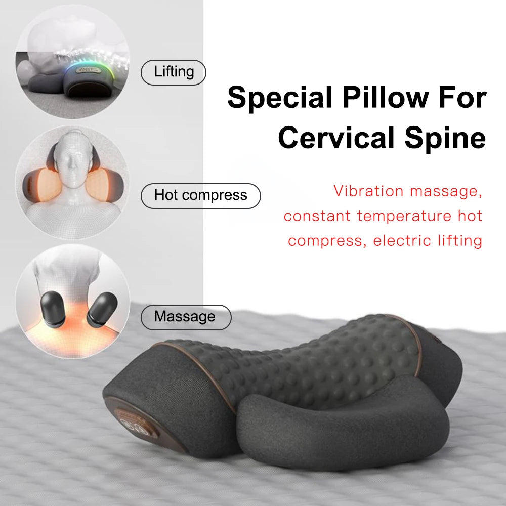 NEW Arrivals 3 Function Electric Neck Massager Cervical Pillow Hot Compress Vibration Massage Neck Traction Relax Pillow Spine Support Massager Pillow