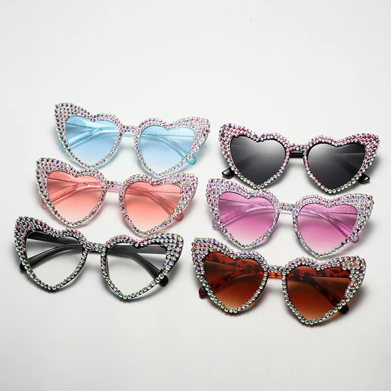 NEW Arrivals Women Luxury Diamond Frame Heart Shape Sunglasses Large Anti UV400 Sun Glasses for Ladies Wedding Guests Birthday Party New Year Party Eyewear Bachelorette Hen Party Accessories