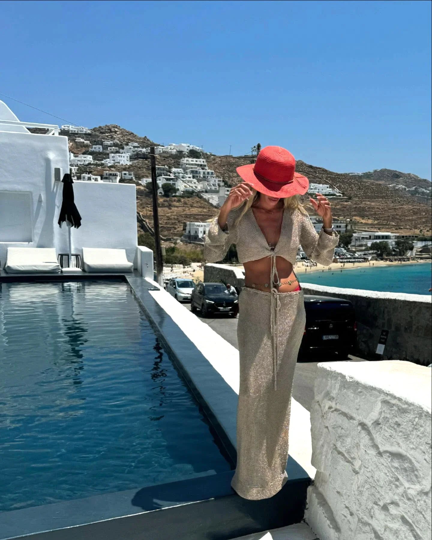 NEW 2PCS Set White/Khaki Solid Color UK Size Sexy Beachwear Swimsuit Cover Up Knit Summer Women's Big Bell Sleeve Lace-Up Top Long Skirt Set K128
