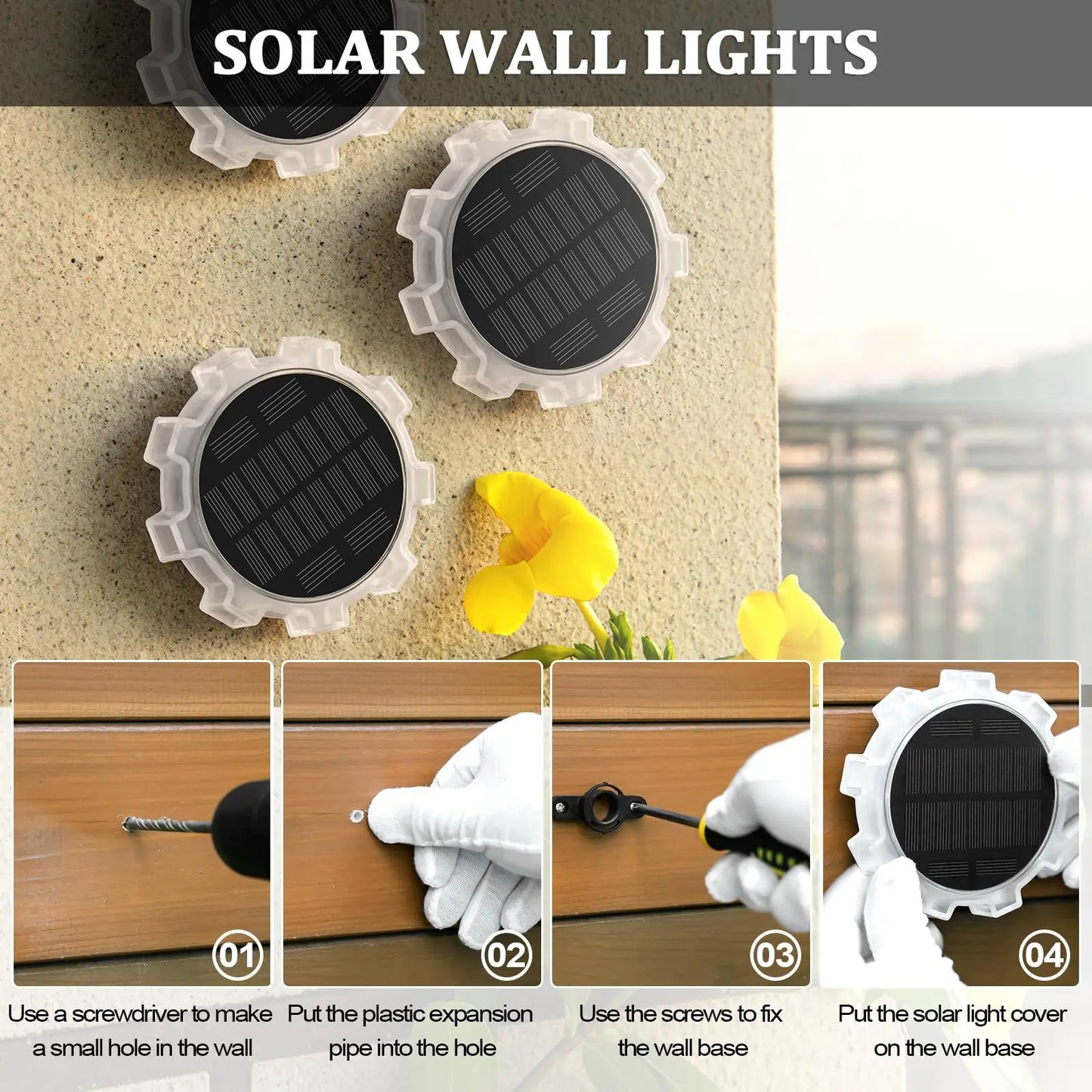 NEW Arrivals 2PCS Set Solar Ground/Wall Lights Outdoor RGB Waterproof 4 Modes Waterproof LED Ground Lights Color Changing for Yard Wall Deck Garden Pathway