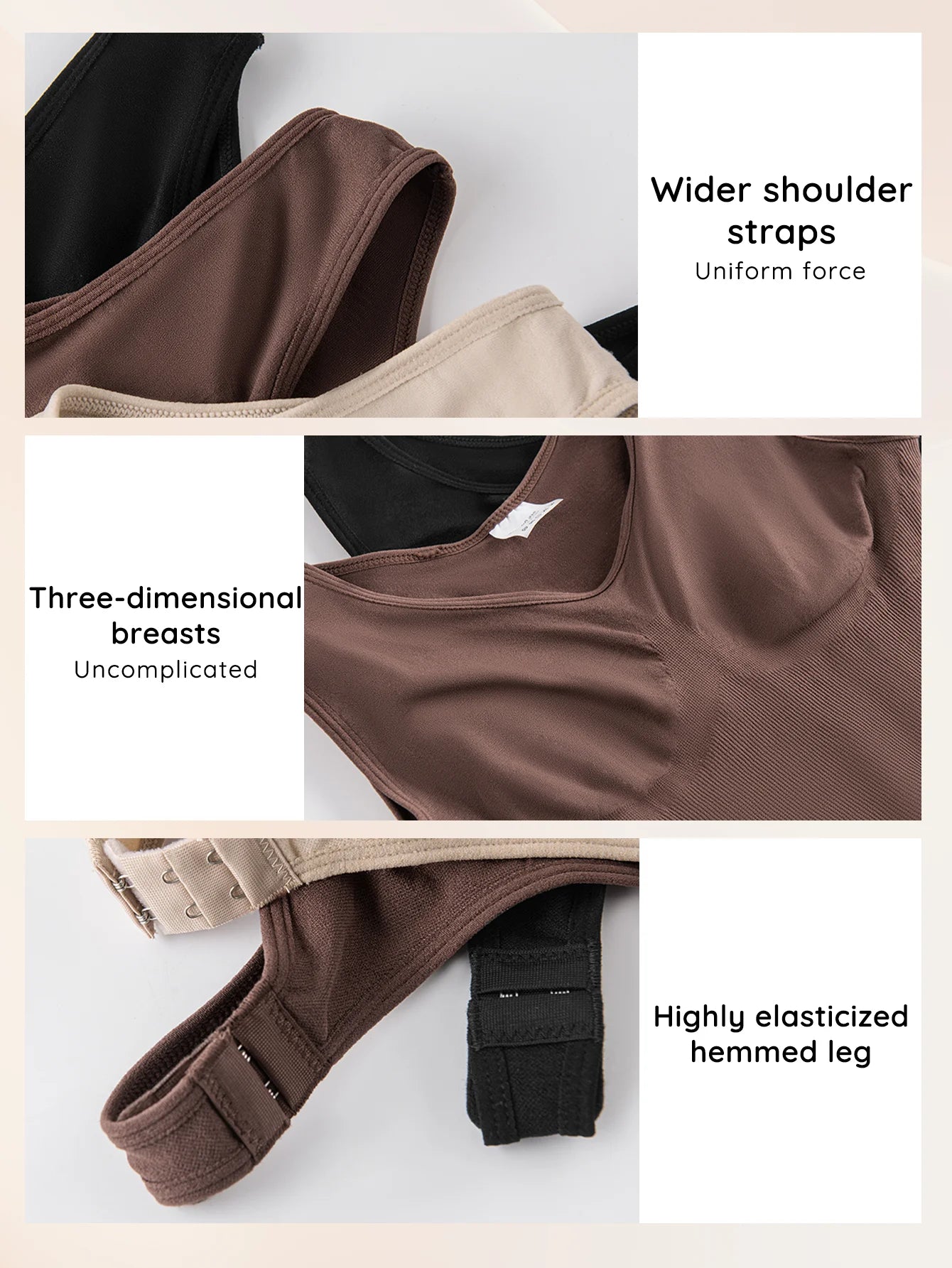 NEW Arrivals 3PCS Set S-2XL Women's Sexy Thong Shapewear Bodysuit Seamless Body Shaper Body Shaping Slimming Wide Shoulder Strap Thong Underwear Shapers