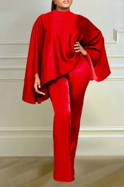 NEW Arrivals 2PCS Set Plus Size 4 Colors Spring Autumn Elegant African Women Long Cloak Sleeve O-Neck Top Long Pant Matching Sets Evening Birthday Party Dashiki Luxury African Clothing Products