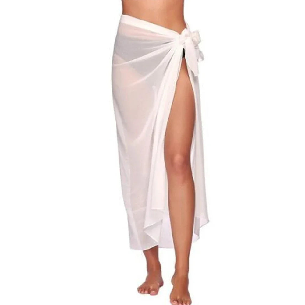 White/Black/Red Color Long Sarong Beach Wrap Skirt for Women Solid Color Cover Up Towel Bikini Scarf Lightweight Beachwear Summer Essential Women Swimsuit See Through Cover Ups