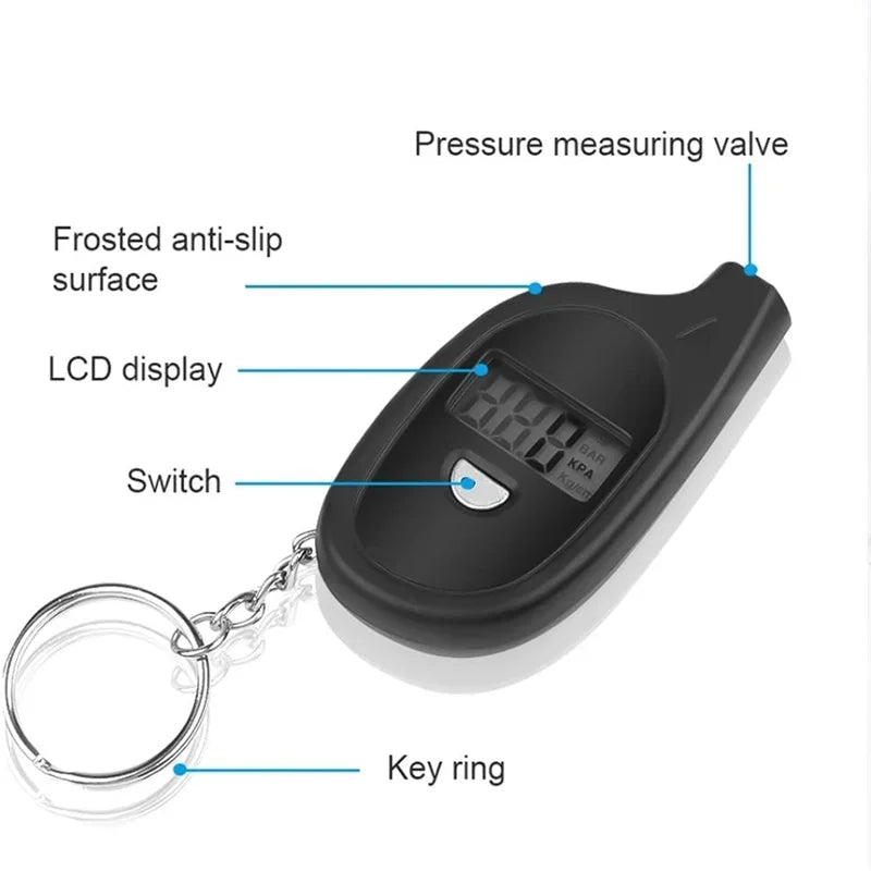 NEW Arrivals 2PCS Set Mini Keychain Style Tire Gauge Digital LCD Display Car Tire Air Pressure Temperature Tester Meter Bicycles Auto Car Motorcycle Tire Safety Alarm