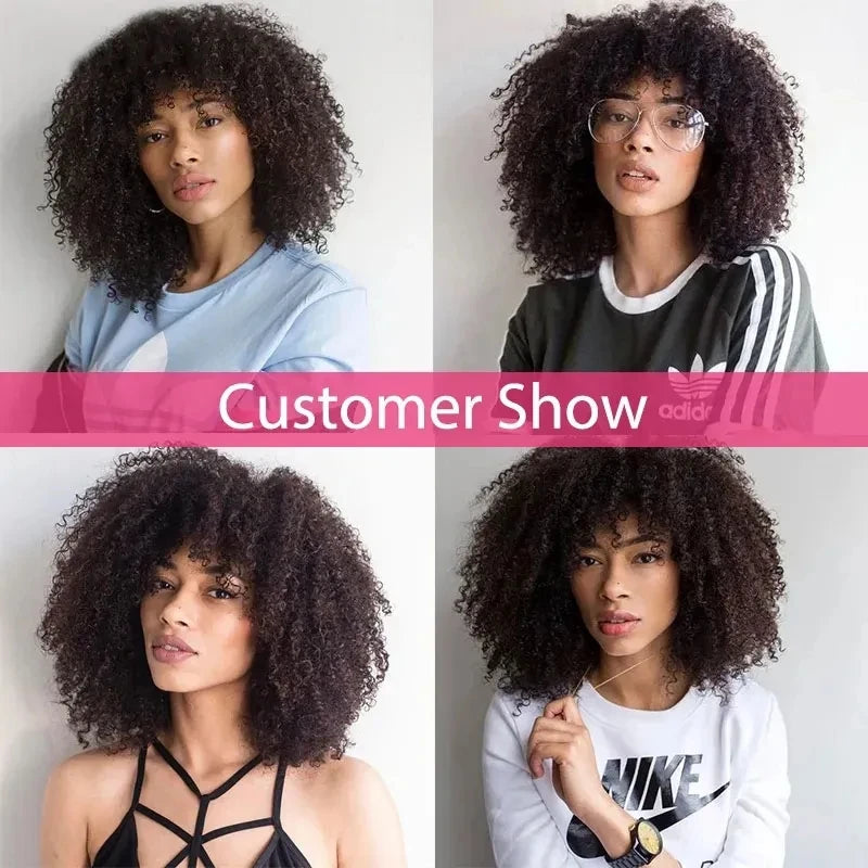 NEW Original Brazilian Sleek T1b/30 Afro Kinky Curly Human Hair Bob Wigs Brazilian Highlight P4/27 Remy Hair With Bang 250% Density Brown 6# Human Natural Hair