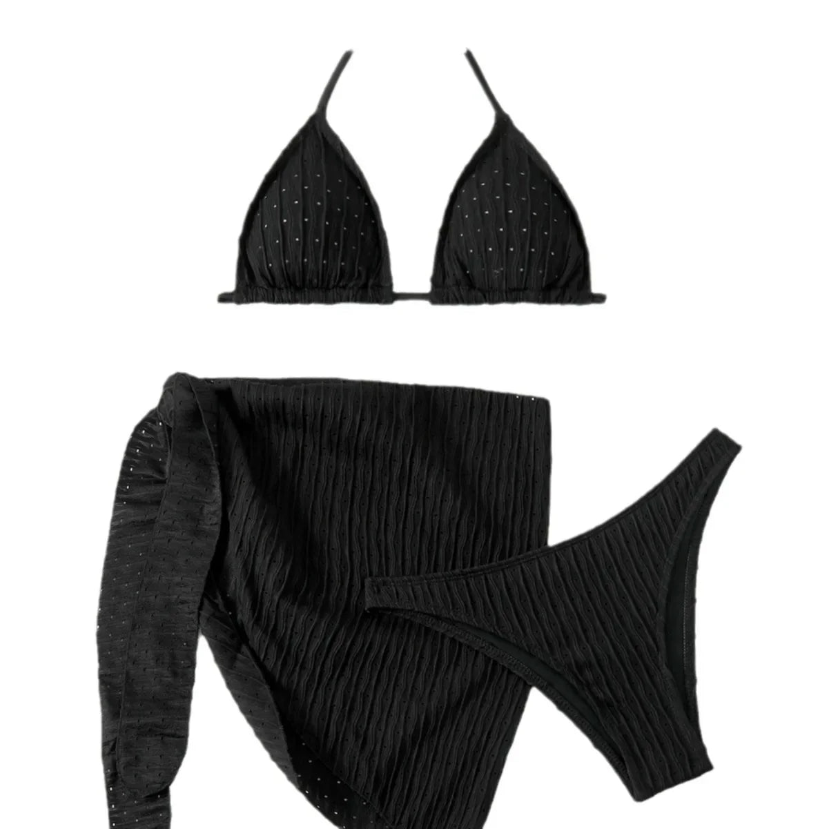 NEW Arrivals 3PCS Set 4 Colors Sexy Hollow Out Bikini Set Women's Sexy Netting String Tie Swimwear Fashionable Transparent Strapless Beachwear Ladies Beachwear Suit