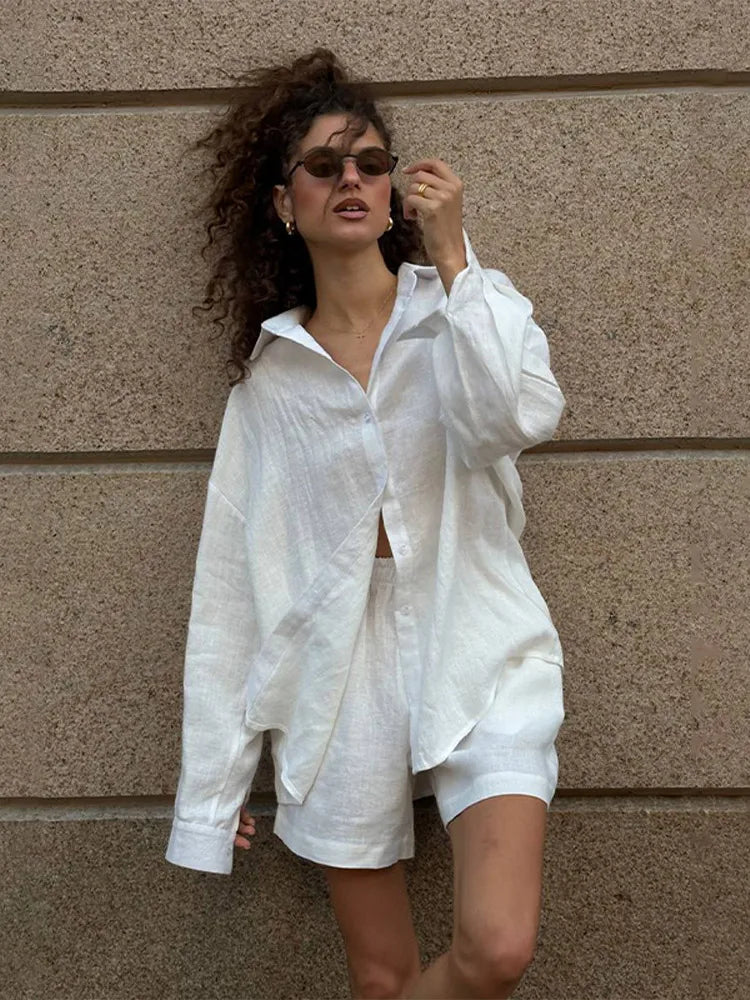 NEW Arrivals 12 Colors/Patterns UK Size Women Casual Cotton Linen Shirt Pants Suit Fashion Single Breasted Blouses Elastic Waist Pant Set Spring Summer Loose Outfit