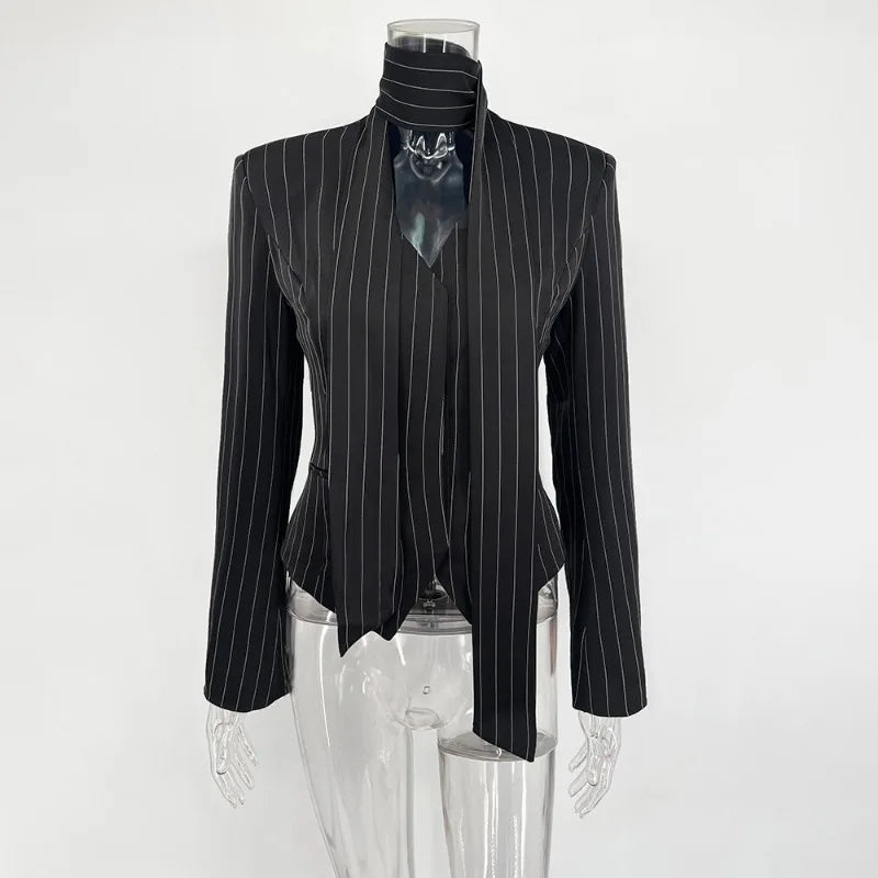 NEW 3PCS Set White/Blue Color UK Size Dress Set Women Elegant V-Neck Striped Ribbon Blazer Slim Short Dress Set Fashion Luxury Women Party Dress Set