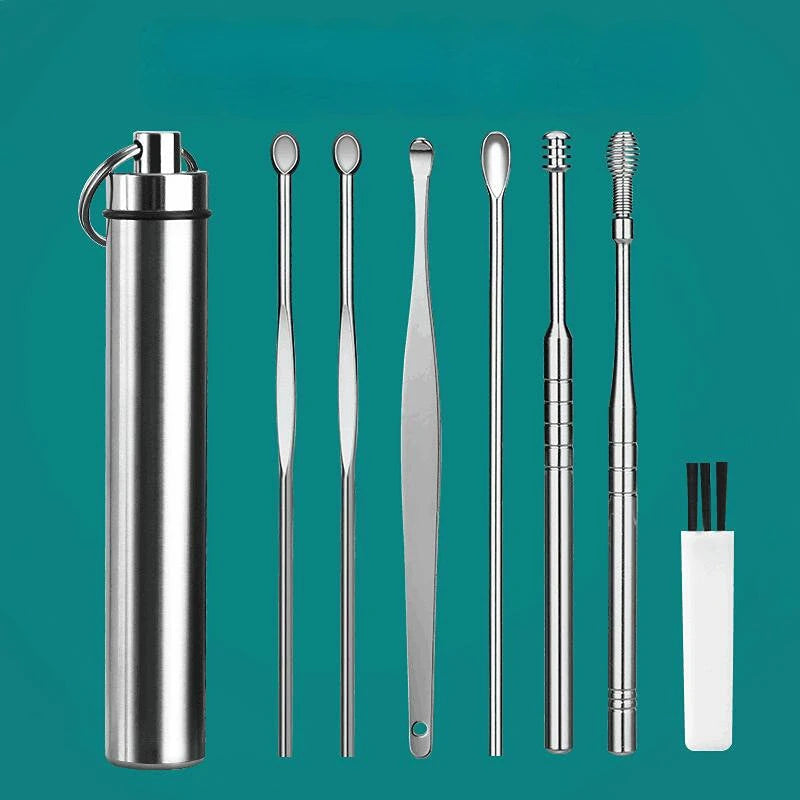 NEW Arrivals 6PCS Tube Stainless Steel Earpick Ear Cleaner Spoon Ear Care Cleaning Tool Ear Wax Removal Kit Ear Pick Vax Remover Clean Medical Accessories Hygiene Health Care Supplies