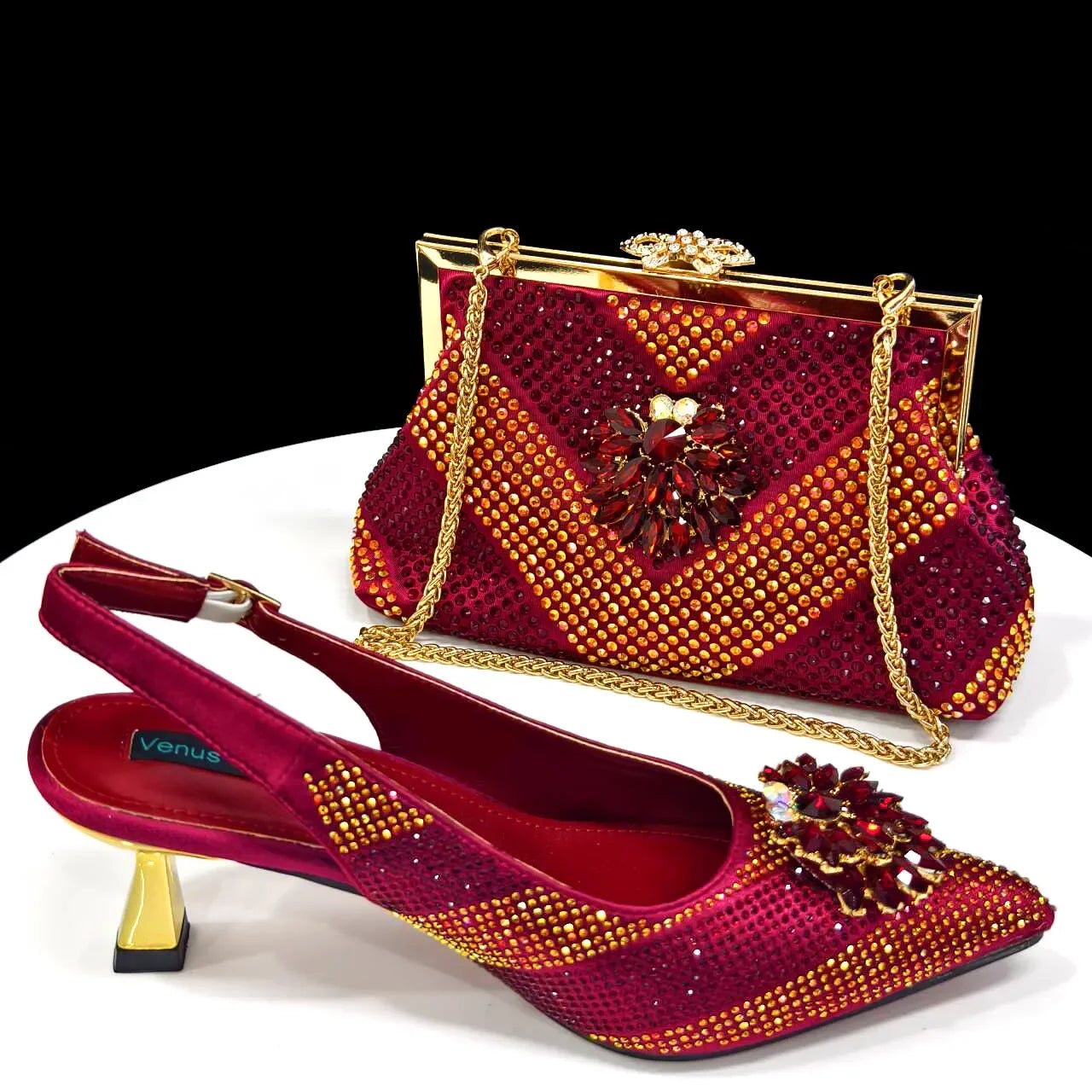 NEW Arrivals 8 Colors Italian Design Rhinestone Luxury Wine Colour Pointed Toe Shoe & Bag Matching Set Women's High Heels Night Club Business Dinner Evening Wedding Birthday Party Ladies Luxury Fashion Apparel Accessories Set