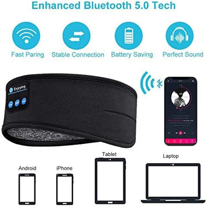 NEW Arrivals Wireless Bluetooth 5.0 Earphone Sleeping Band Music Headphones Soft Elastic Comfortable Eye Mask Sleep Headset for Side Sleeper