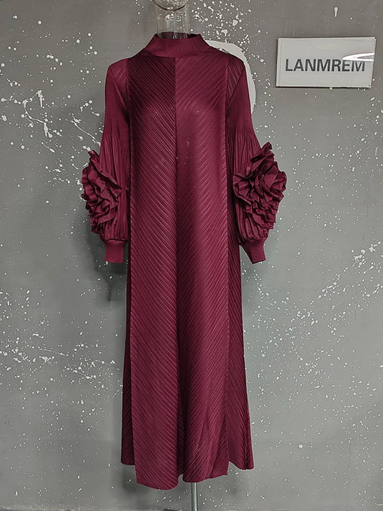 NEW Arrivals UK Size 4 Colors Pleated Dress For African Women Flower Sleeves Female Sunday Church Evening Party Wedding Guest Elegant Clothing Trendy New Ladies 2DB1827