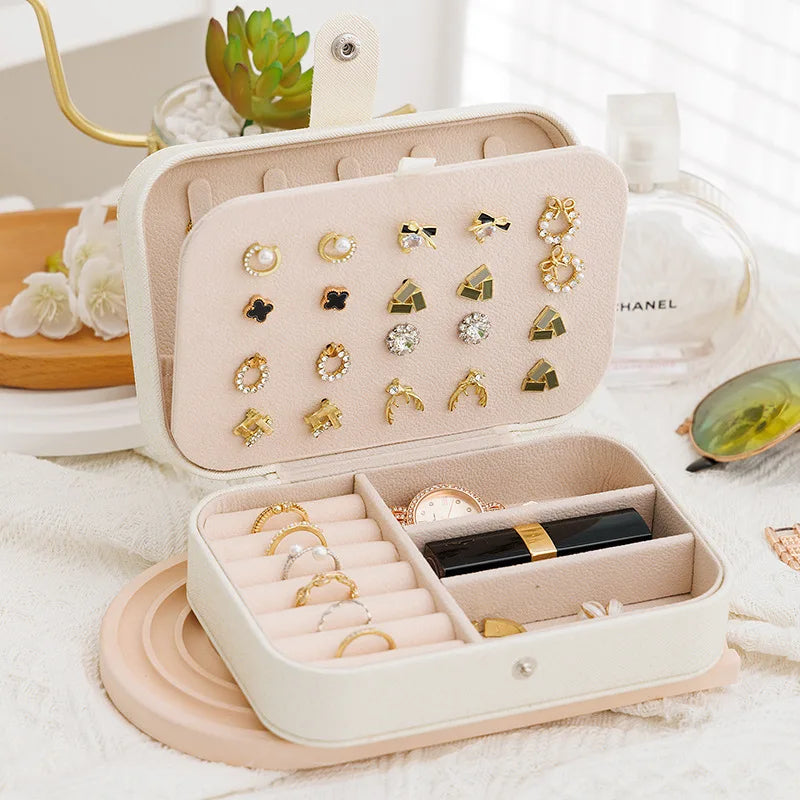 NEW Arrivals 10 Colors Double-Layer Leather Luxury Jewelry Box Gold Ring Box Jewelry Boxes and Packaging Necklace Earring Jewelry Storage Organizer and Makeup Case