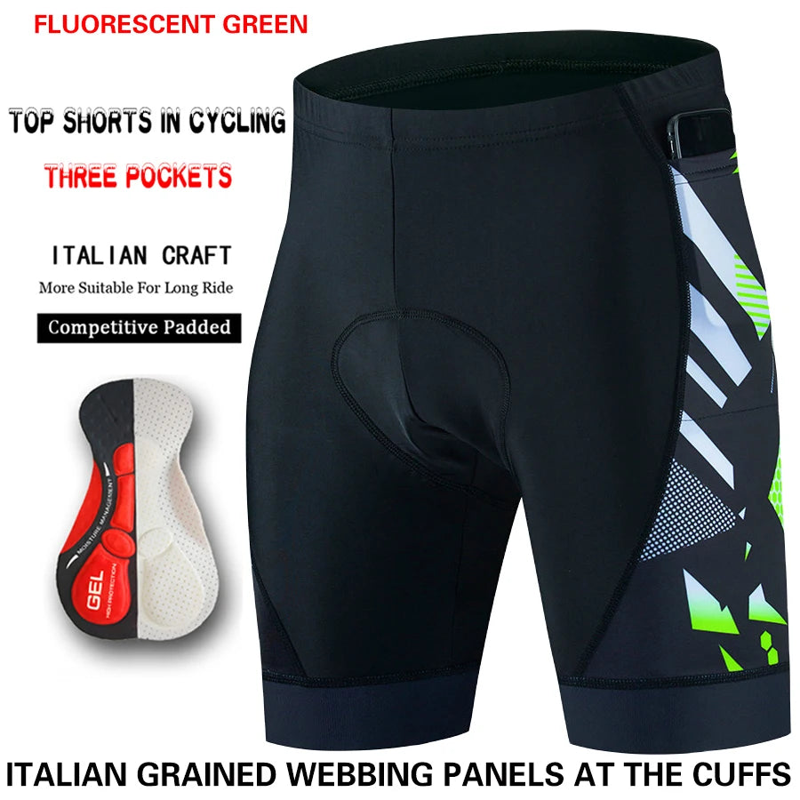 NEW Arrivals S-4XL 7 Patterns Three Pocket Cycling Shorts Bike Tights Triathlon 5D Gel Padded Pro Lycra Bicycle Shorts Breathable Man Mountain Biking Shorts