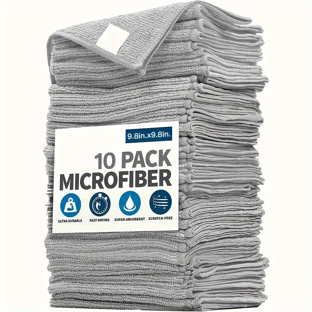 NEW 10PCS Set Ultra-fine Fiber Kitchen Towels, Absorbent Cleaning Cloths, Soft & Stain-Removing, Light Gray