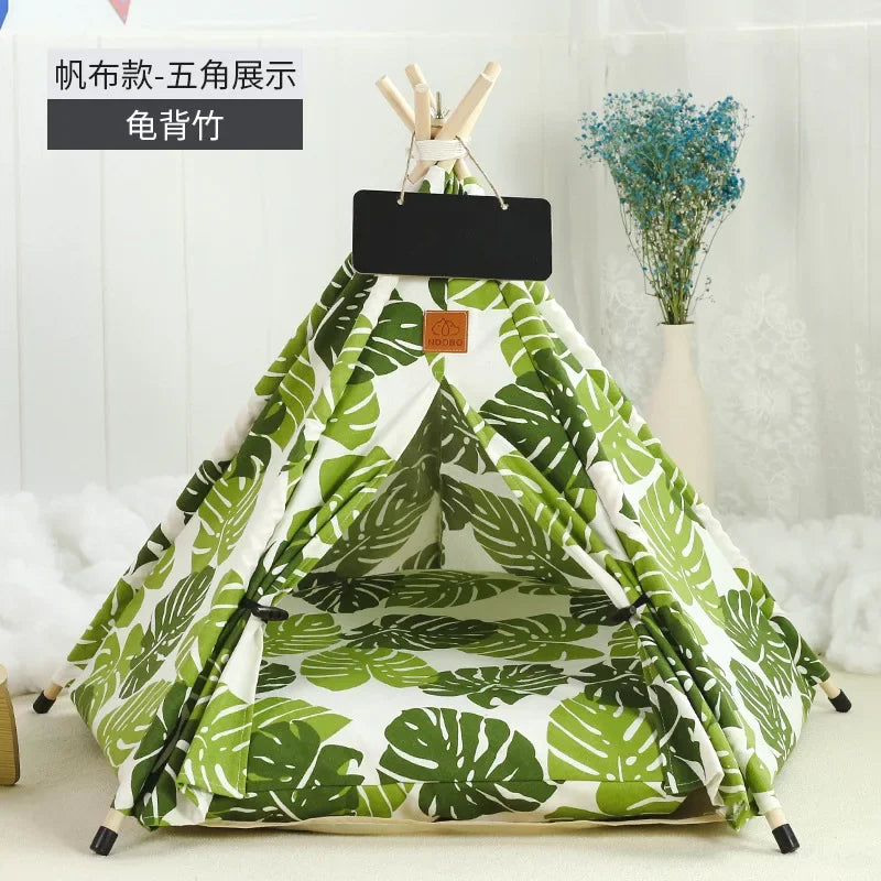 NEW Arrivals 14 Patterns Cats Dogs Korean Tent House with Double-Sided Thick Cushion for Puppy Pets Up to 33Lbs, Portable Cat Tent with Non-Slip Feet and Blackboard, Washable Pets Furniture Supplies