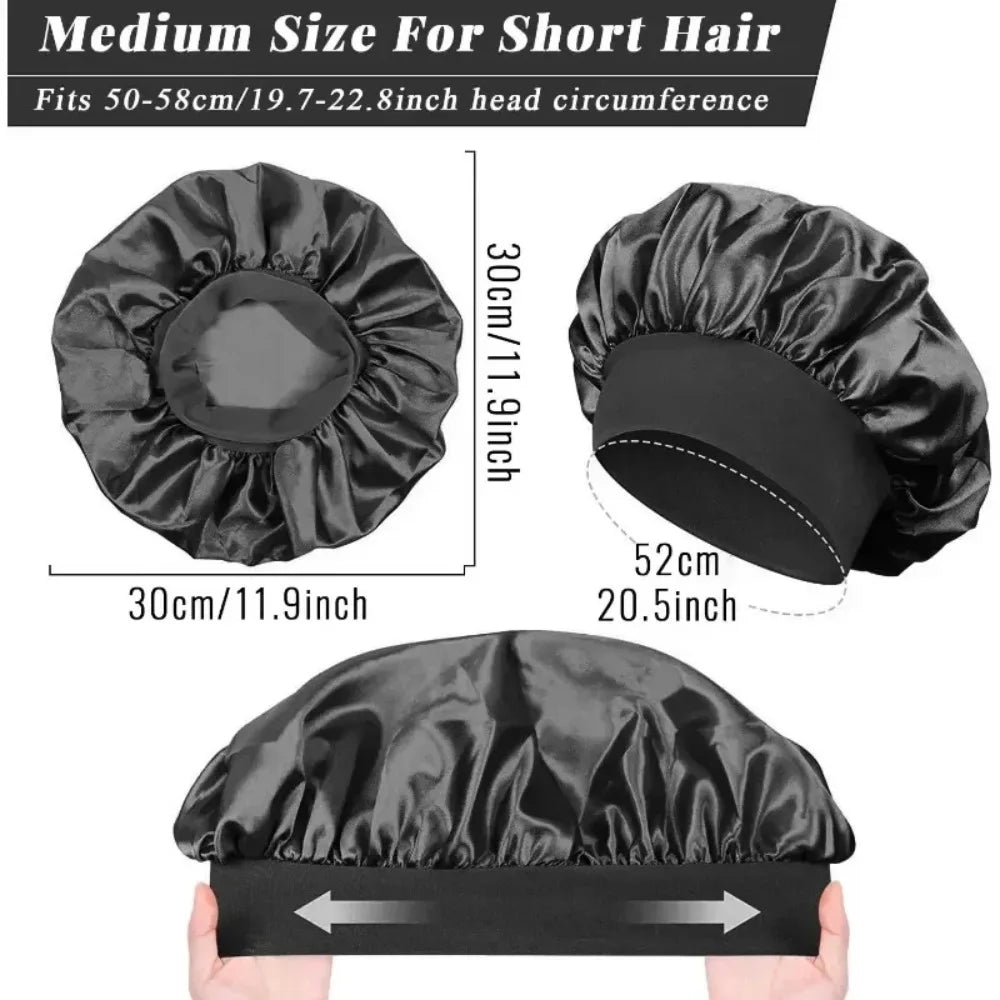 NEW Arrivals 13 Colors Soft Silk Satin Lined Bonnet Large Satin Hair Bonnet Household Sleep Shower Cap Hair Wrap Cover for Long Hair Ladies Beauty Salon Spa Tools Women Hair Care Accessories
