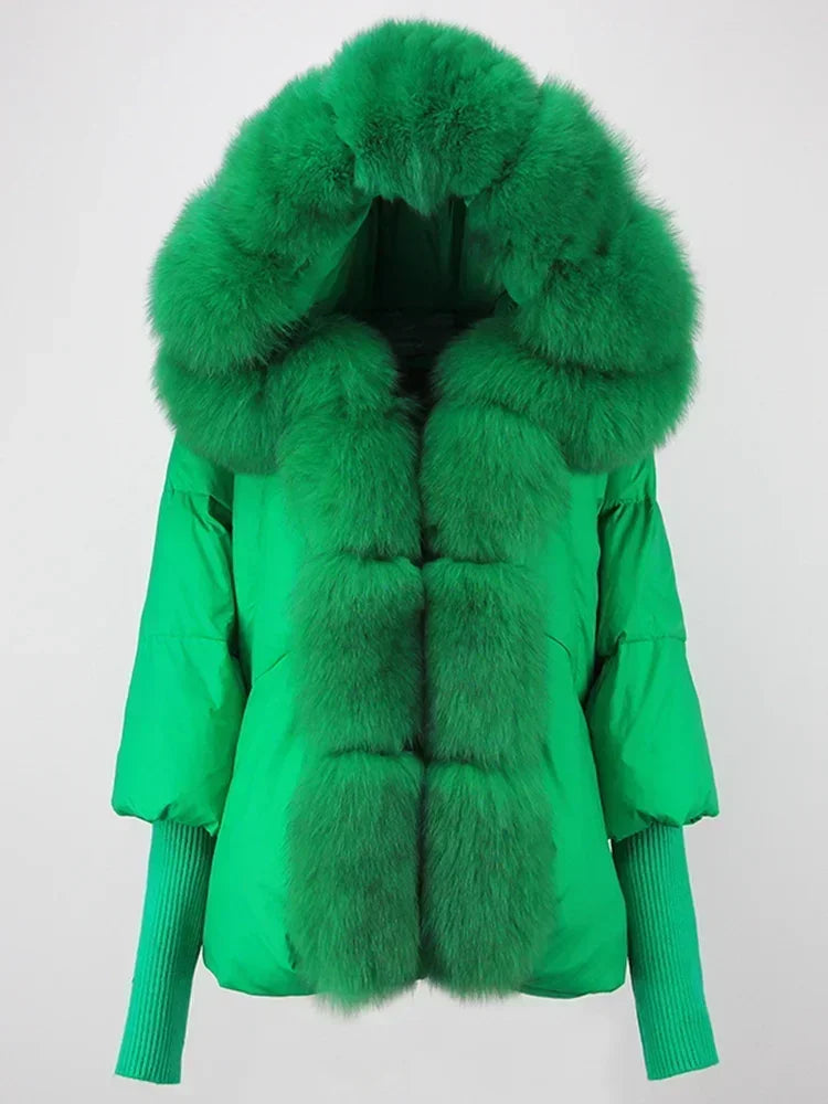 Winter Warm Snow Clothes Supplies Jacket Women Real Fox Fur Collar Hooded Natural Thick Warm Loose Oversize Duck Down Coat Streetwear Outerwear Female Girls Luxury Winter Fashion Clothing Products