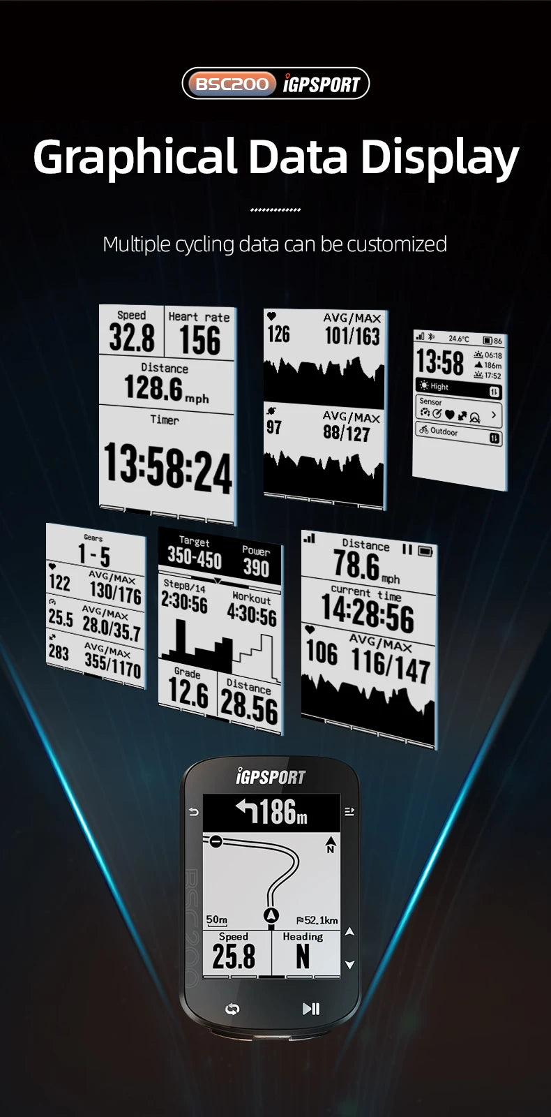 NEW Arrivals BSC200 GPS Bicycle Computer with Holder Set Cycling Odometer Wireless Speedometer Route Navigation ANT + Bluetooth5.0 Bikes Parts Accessories Sports Supplies