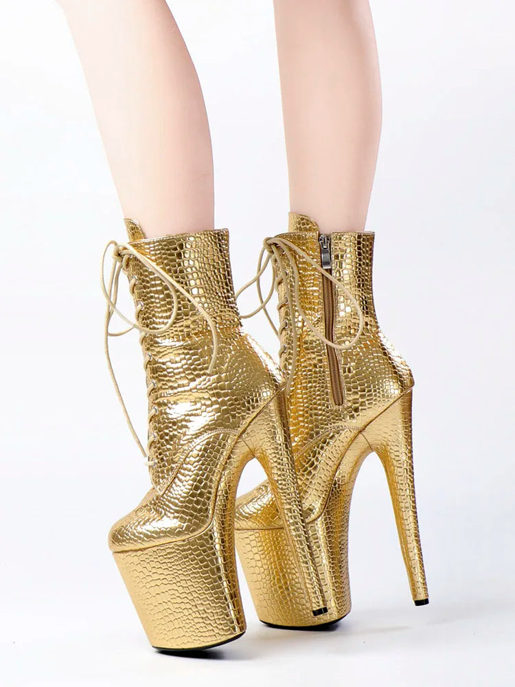 8Inch Exotic Dancer Sexy Fetish Stripper Thin High Heels 20cm Party Catwalk pole dance shoes Gold Sneakers Big Size Ankle Boots