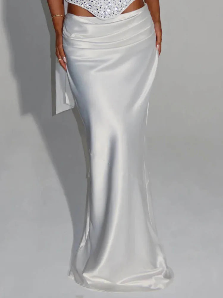NEW White/Black Color UK Size Sequins Sexy Dress Set Women Sparkle Scarf Collar Crop Tops And Maxi Skirt Elegant Club Party Satin Skirt Matching Set Ladies Sexy Fashion Clothing Supplies