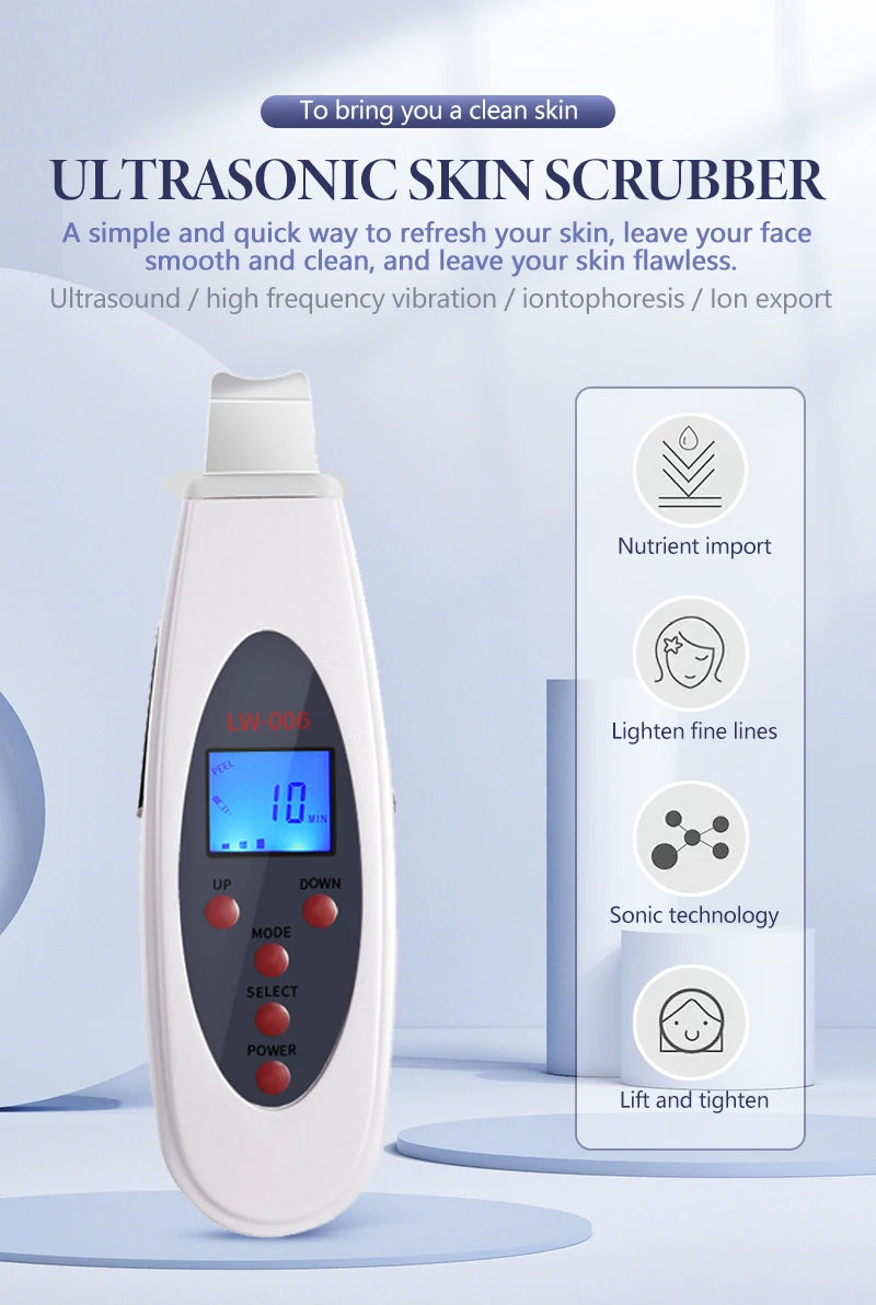 NEW Arrivals Ultrasonic Skin Scrubber Deep Face Cleaning Machine Wrinkles Remove Eye Bags Facial Massager Ultrasound Peeling Clean Tone Lifting Device Ladies Beauty Salon SPA Accessories Skin Care Products