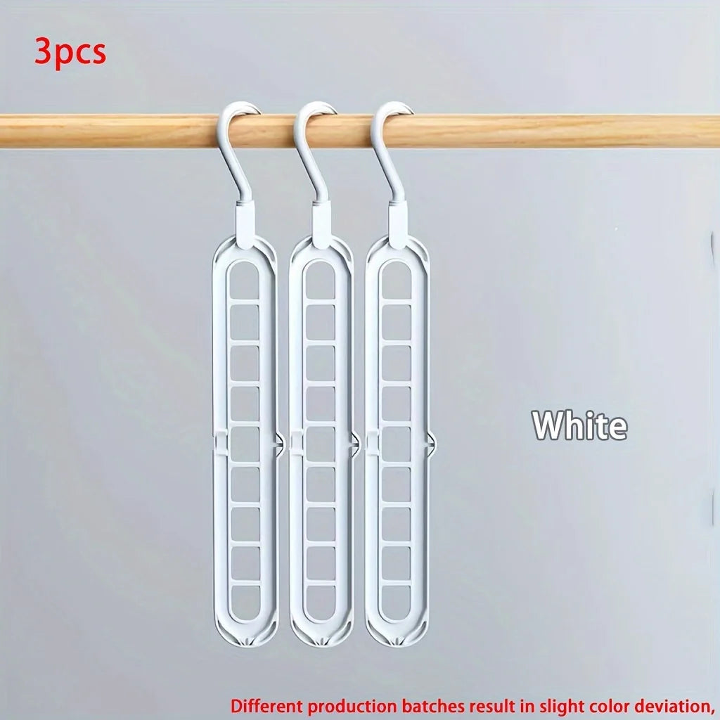 3 PCS Set, Plastic 9-Hole Foldable Hangers, Heavy Duty Space Saving Clothes Organizer Hangers, For Room, Closet, Wardrobe, Drying Racks Home Clothing Accessories