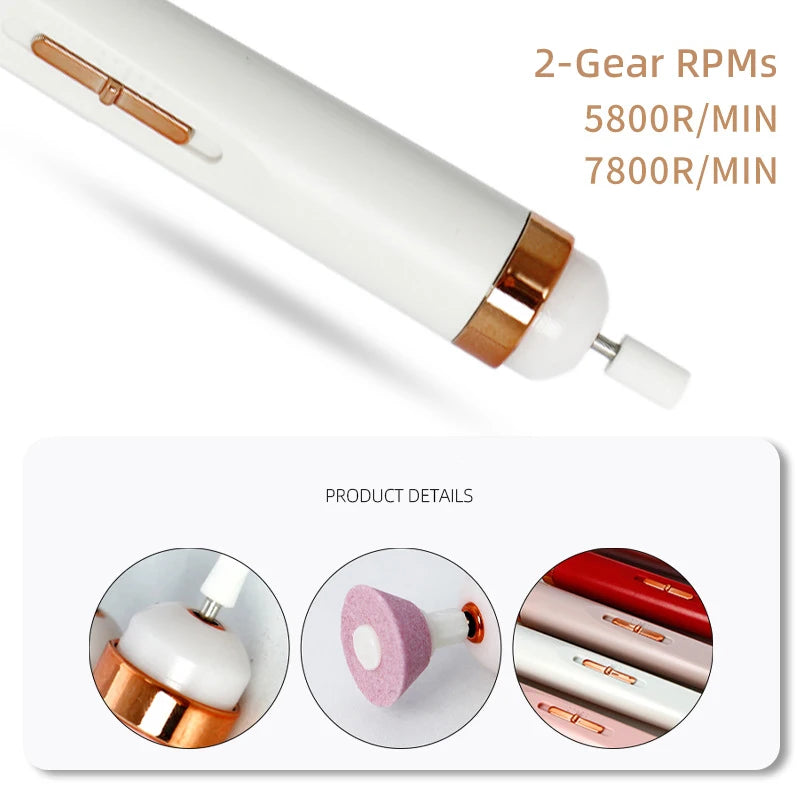 Mini USB Electric Nail Grinder Drill 5 In 1 Nail Polishing Machine Nail File With Light Portable Mini Electric Manicure Art